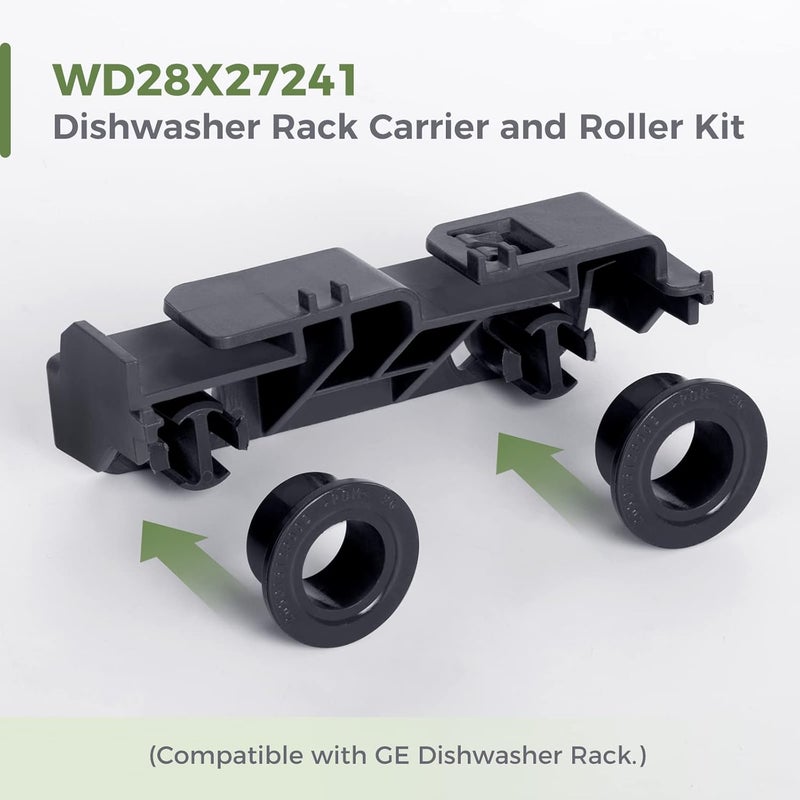 GREALTH 4-Pack WD28X27241 Dishwasher Rack Carrier and Roller Kit Compatible GE Dishwasher Lower Rack Wheels Assembly, Fits L and R Side. Exact Fit ReplacesWD12X28078 WD12X10438 WD12X10439 WD12X10446 - Image 2